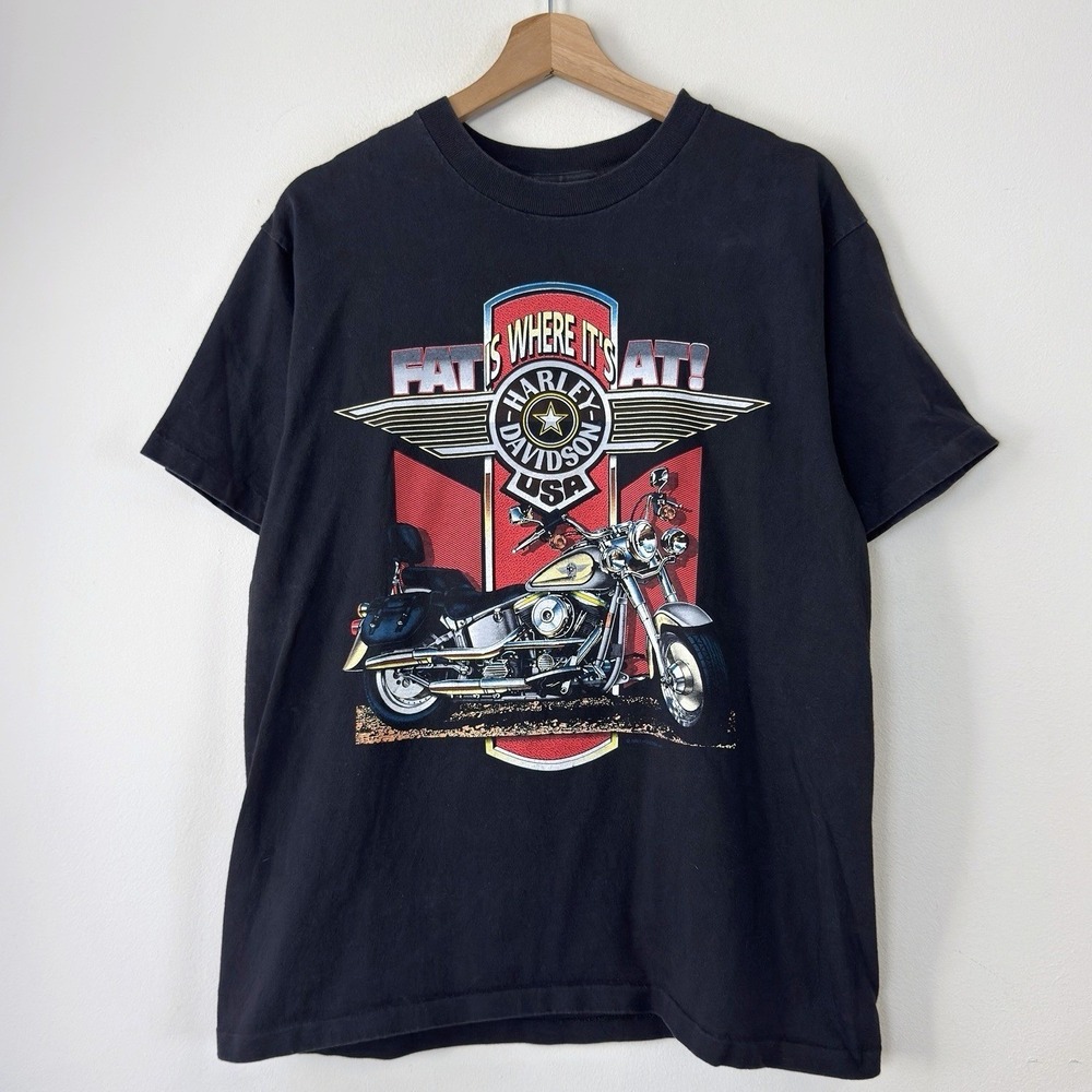 Vintage 90's Harley Davidson Fat Is Where It's At Motorcycle Black Tee Shirt - M